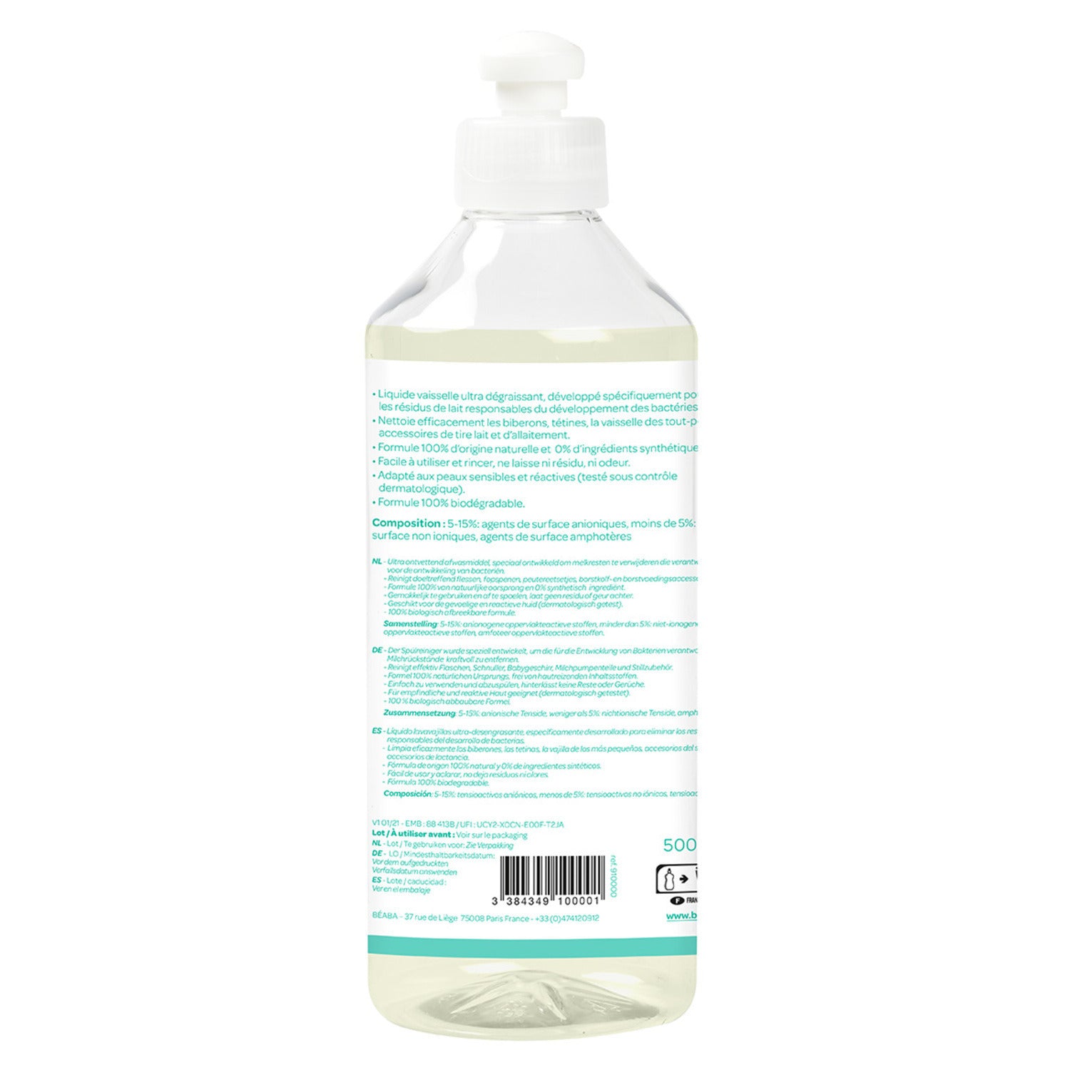 Baby Bottle & Dish Washing Liquid - Plant-based – Fragrance-free – 500 ml
