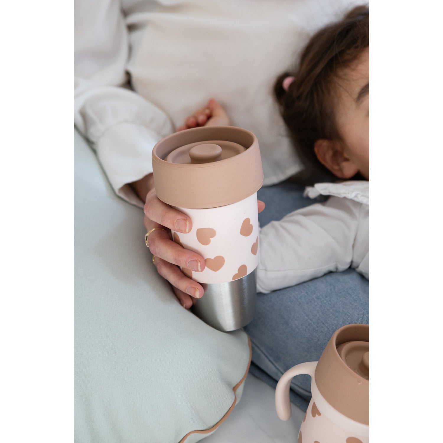 Mini & Me Click & Drink Set 2 Stainless Steel Learning Cup 240/480ml Big Love