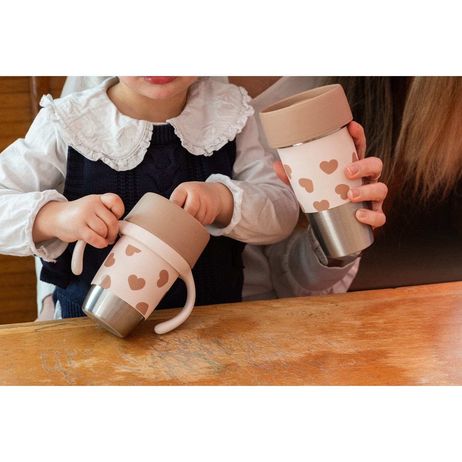 Mini & Me Click & Drink Set 2 Stainless Steel Learning Cup 240/480ml Big Love
