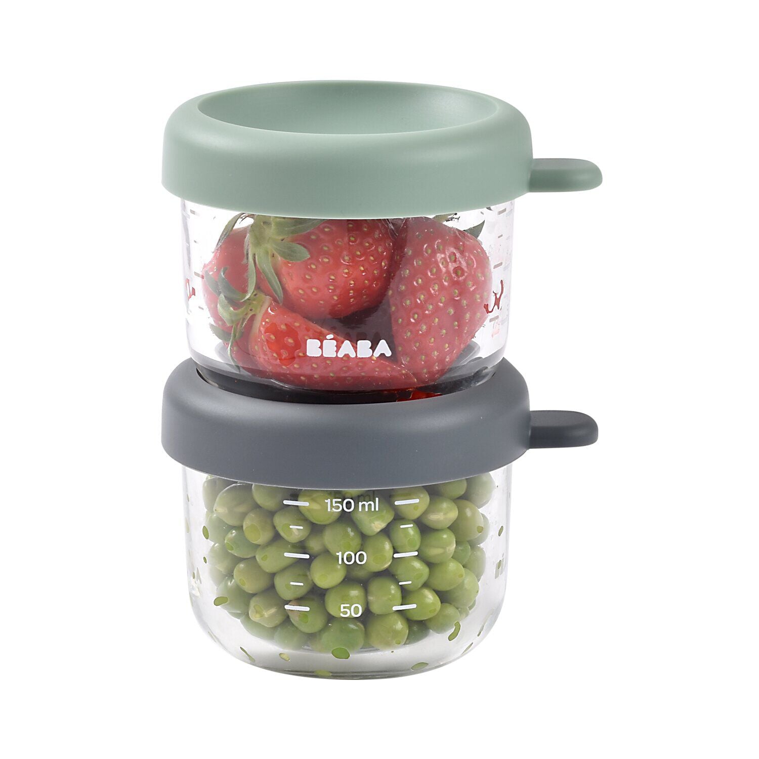 玻璃食物儲存器 150 毫升2 件裝 - 灰色/鼠尾草綠